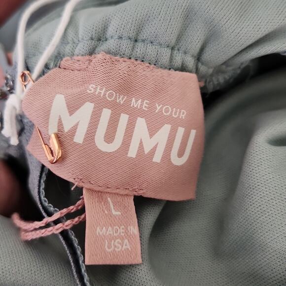 Show Me Your Mumu Jenn Maxi Dress Size LG Silver Sage Crisp Bridesmaid Wedding - Picture 9 of 15